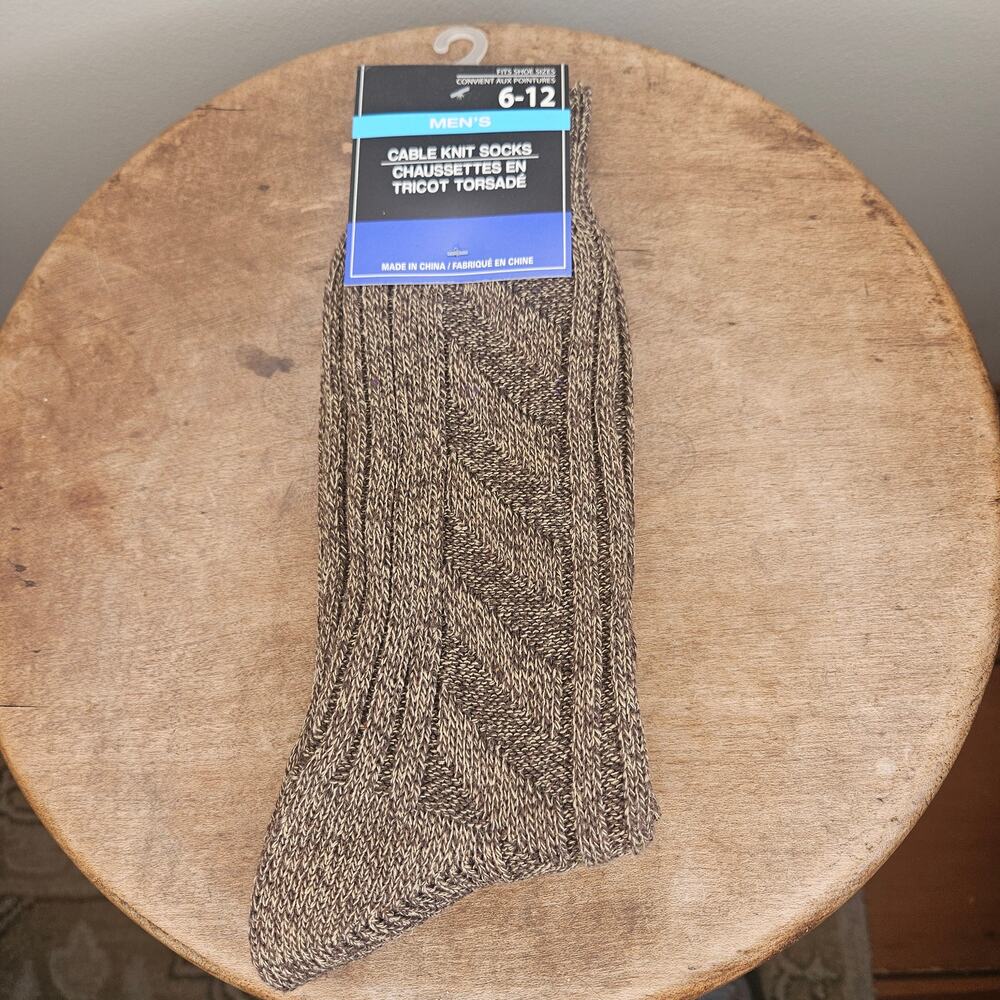 New! Greenbrier Men's Cable Knit Socks, Brown, Sz 6-12